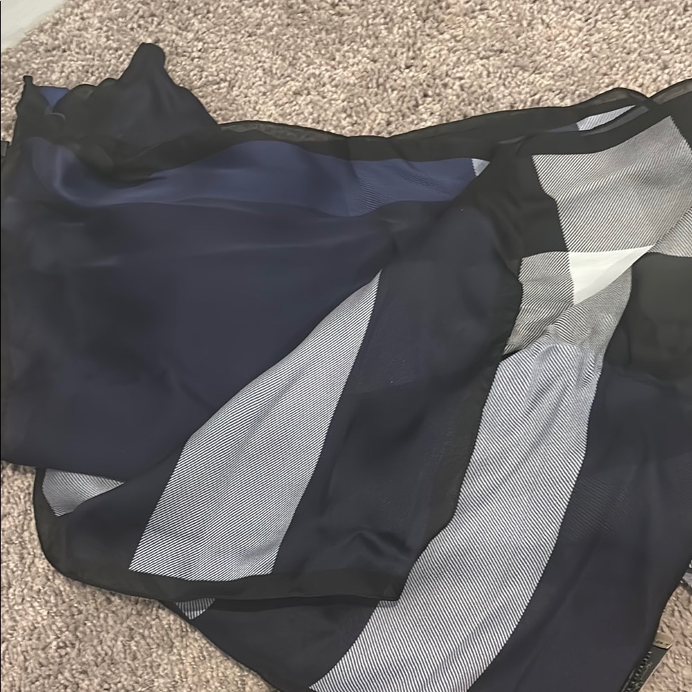 Burberry Navy Blue, White, Light Blue, and Black Satin Scarf - Picture 5 of 6